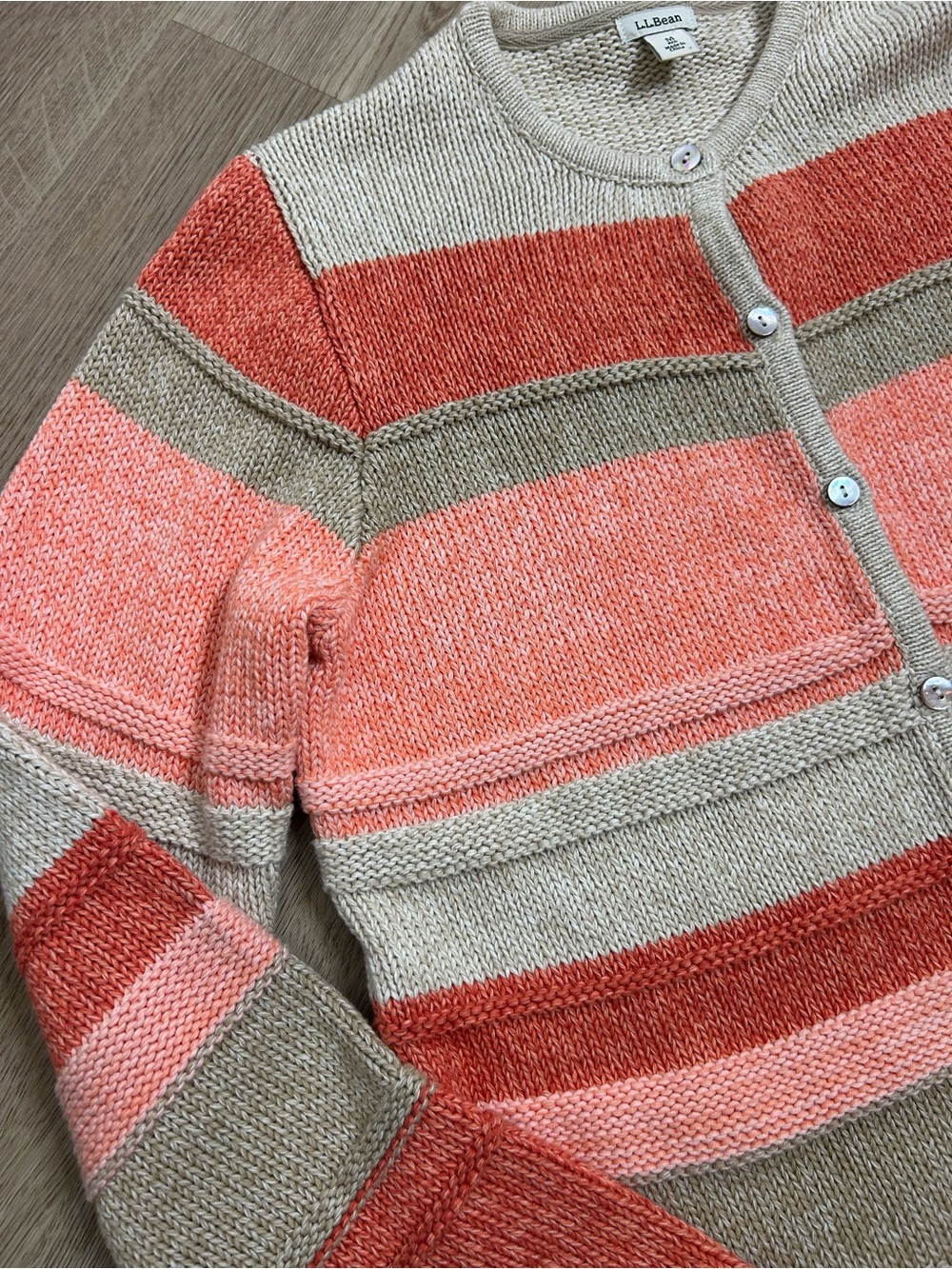 L.L. Bean 100% Cotton Thick Knit Textured Stripe Button Down Cardigan Sweater - Picture 4 of 16